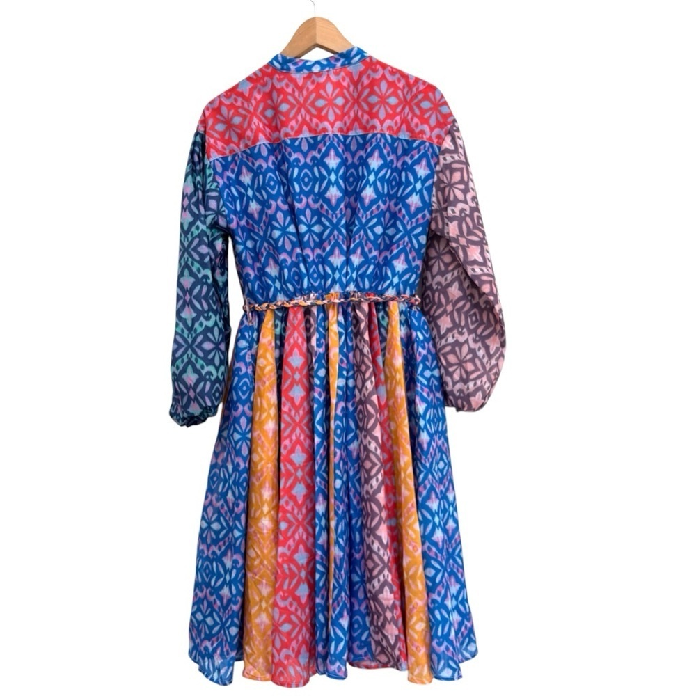 Yakira Bella Sari Patchwork Button Front Midi Dress Modest Colorful Boho S NEW - Picture 3 of 15